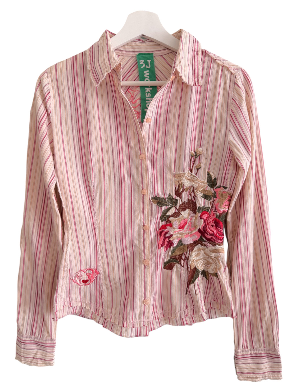 SOLD* 3J Workshop Johnny Was Button Up Shirt XS Pink Embroidered Floral Heart